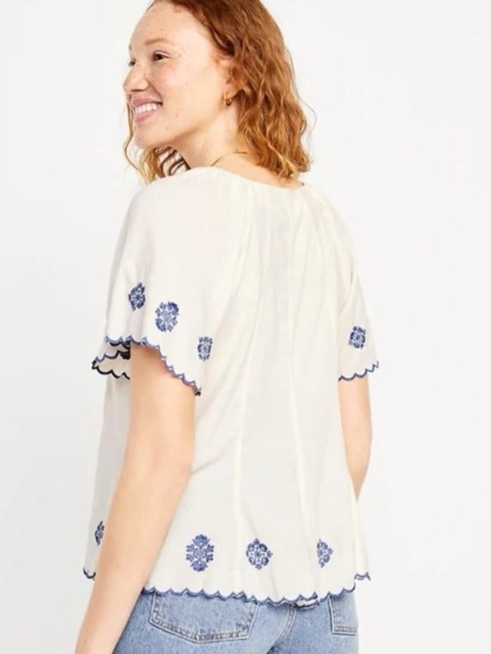 Old Navy White Blue Embroidered Shirt - Picture 2 of 7